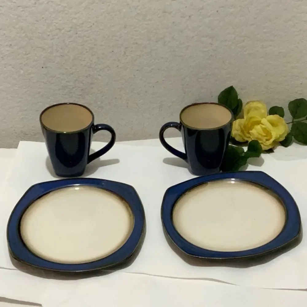 SET 4 Home Trends penumbra 2 salad Plates 8 3/4” 2 mugs 4 5/8” Discontinued G10